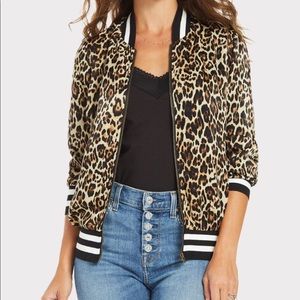 Peyton Jensen Leopard Bomber Varsity Jacket Small